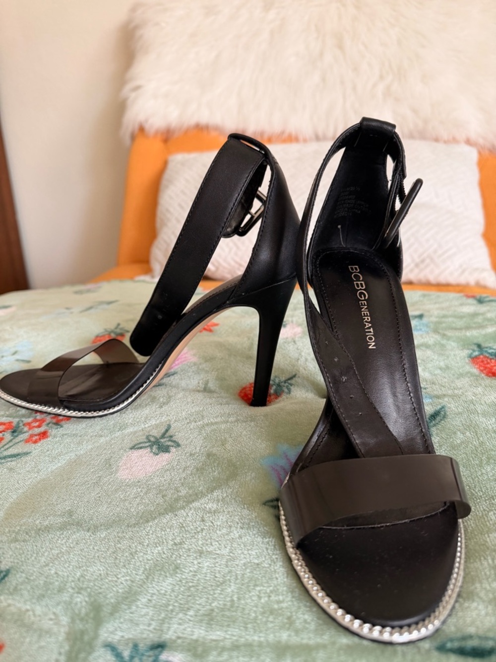 BCBGeneration Black Pearl-Trim High Heel Sandals